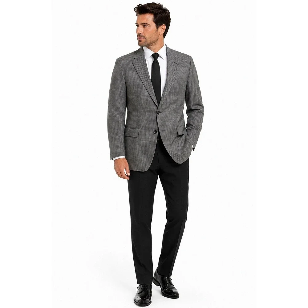 Bonobos Blazer Mens 44L Slim Fit Gray Check 100% Wool Lightweight Sport Coat